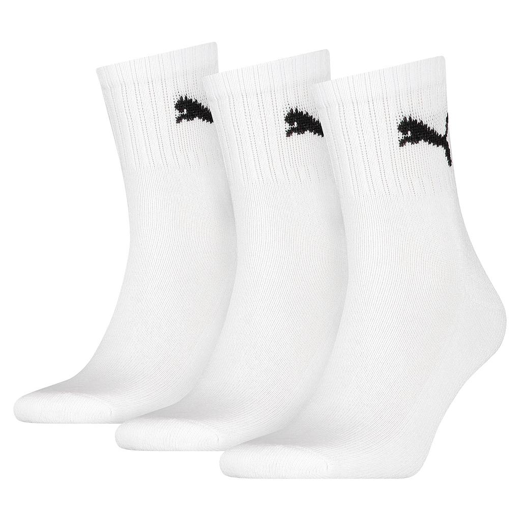 Set of three Puma short crew socks displayed, athletic sporting goods designed for comfort and performance.