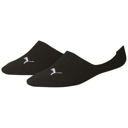 Puma invisible footie socks in black, shown in a pair, designed for athletic comfort and low-profile wear.