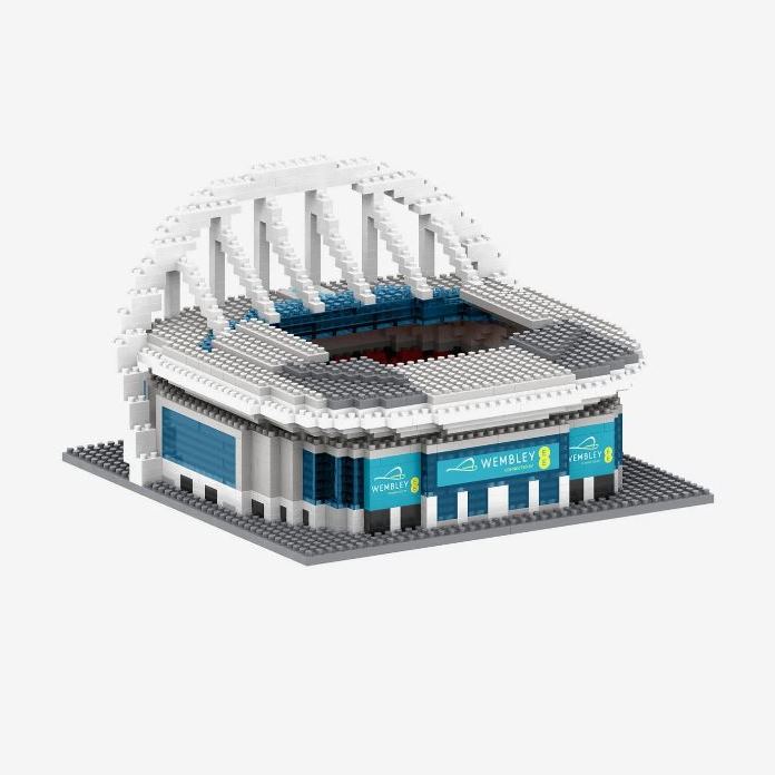 Foco 3D Mini BRXLZ Stadium team merchandise, colorful plastic building block model of a sports stadium for display or collection.