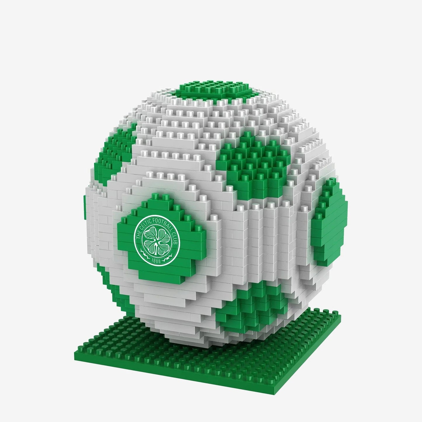 Foco Team Merchandise 3D BRXLZ Football made of small plastic bricks, detailed with team logo and colors, sporting goods.