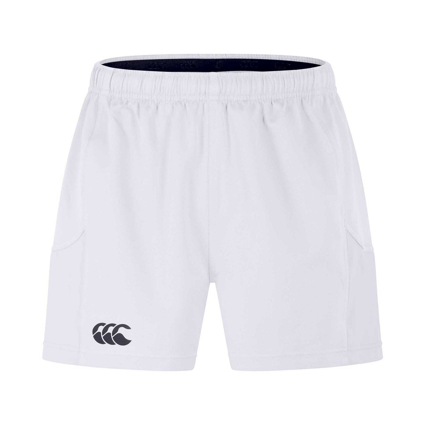 Canterbury polyester rugby shorts in navy with white accents, designed for sports and active wear.