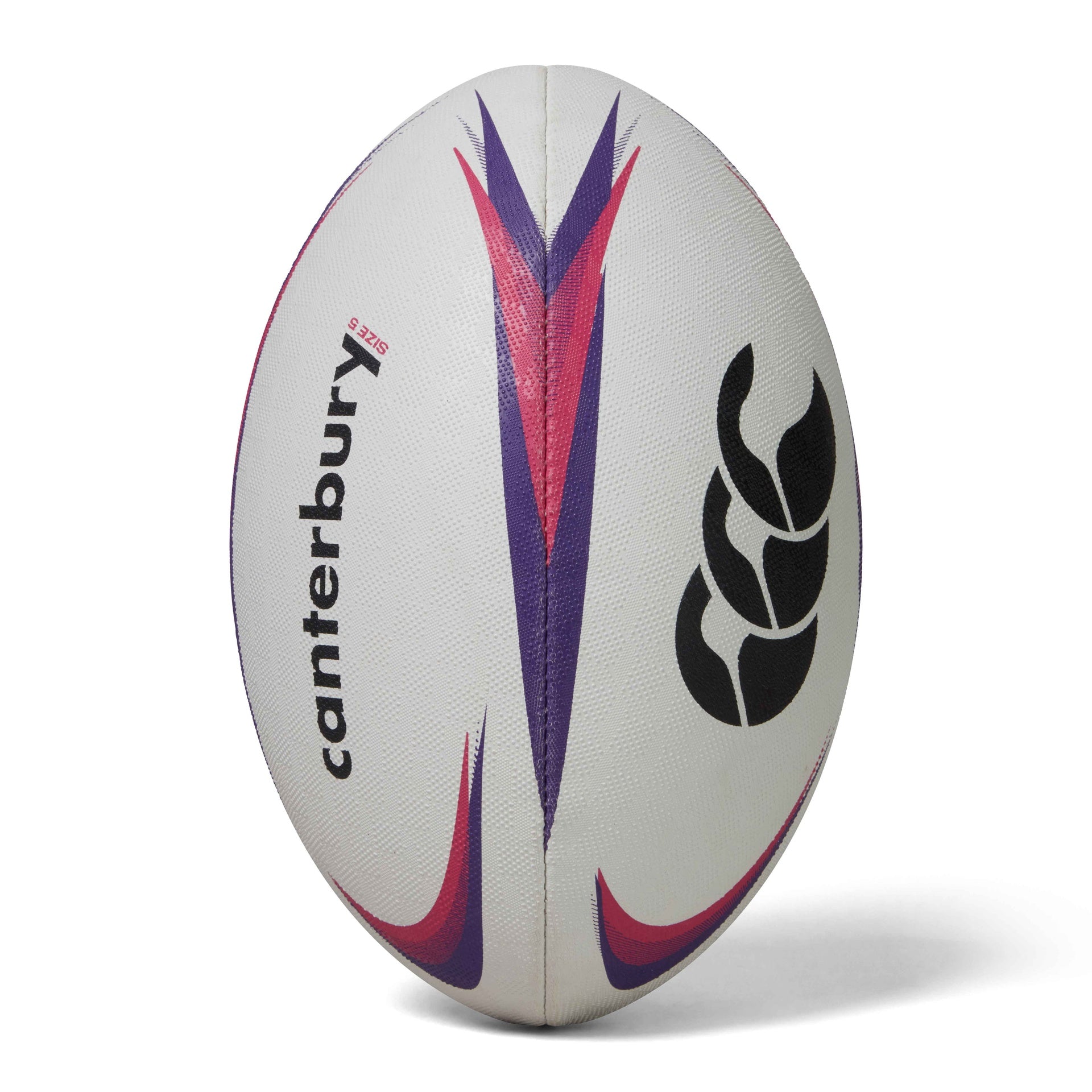 Canterbury Mentre rugby training ball with black and white panels, designed for rugby practice and sporting goods use.