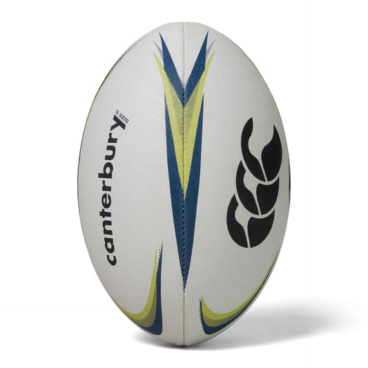 Canterbury Mentre rugby training ball, sporting goods, close-up showing textured surface and brand logo for rugby practice.