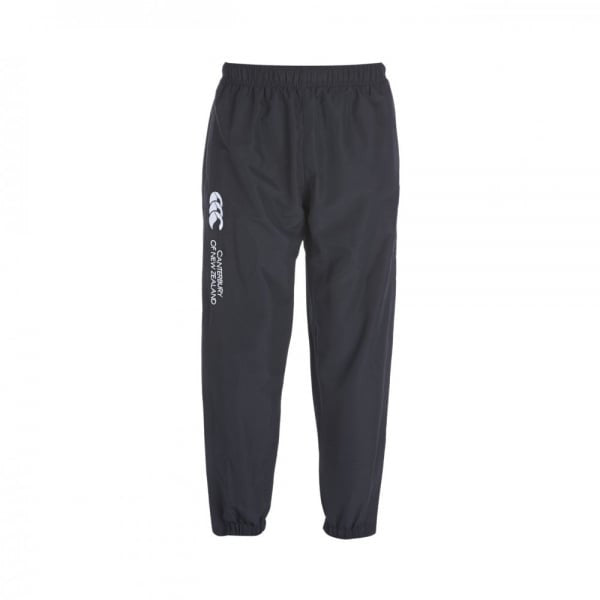 Canterbury Junior Cuffed Hem Stadium Pant showing navy blue athletic pants with elastic cuffs and logo details.