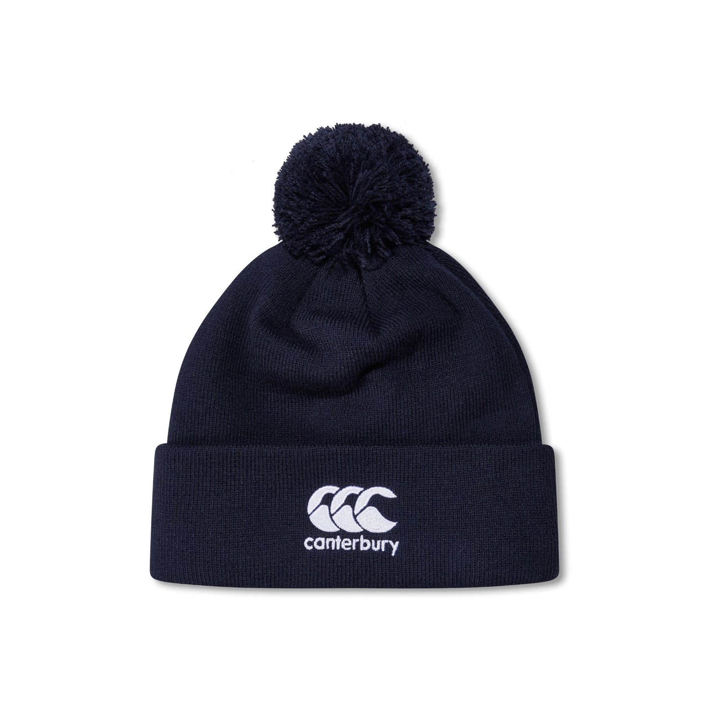 Canterbury Club Bobble Hat in navy with a pom-pom, knitted winter beanie for outdoor sports and casual wear.