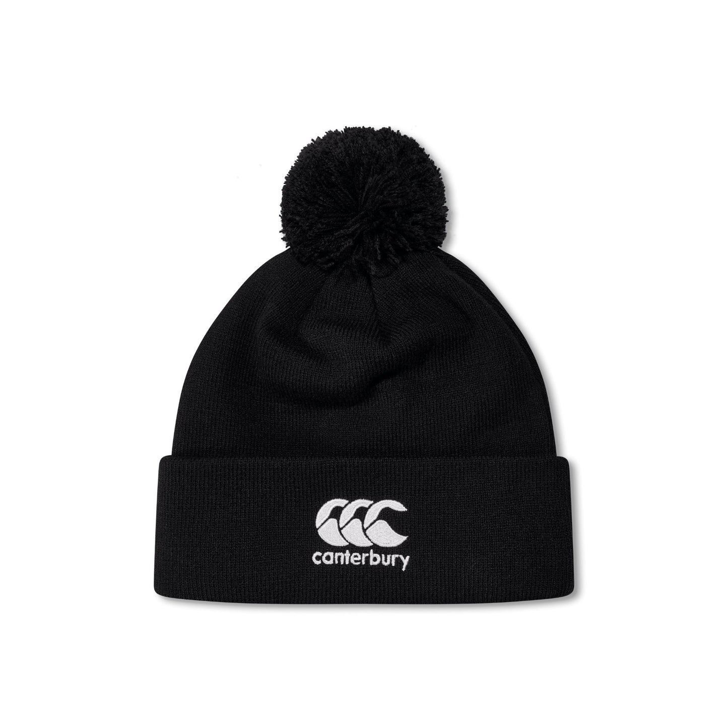 Canterbury Club Bobble Hat in navy with white pom-pom, knit winter hat featuring Canterbury branding and cozy design.