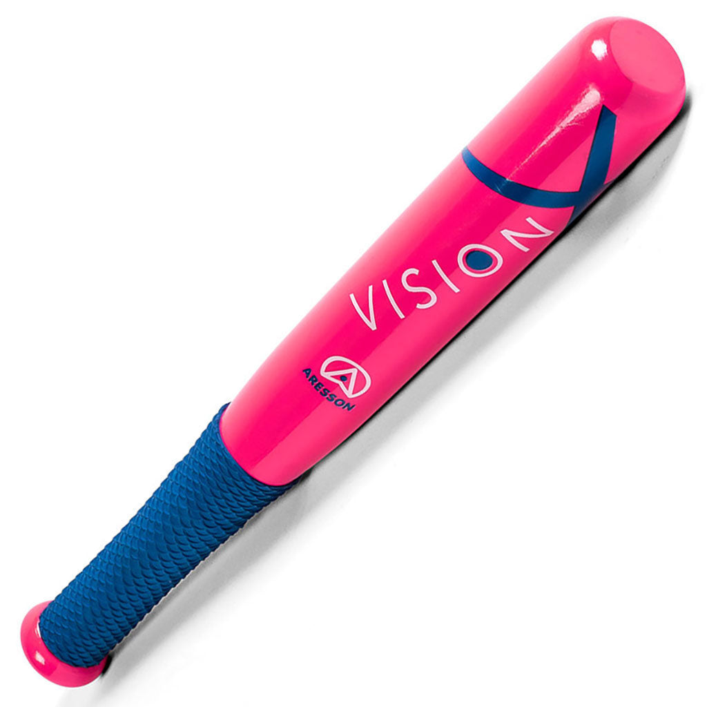 Aresson Vision X Rounders Bat showing the wooden handle and branded grip in a close-up shot.