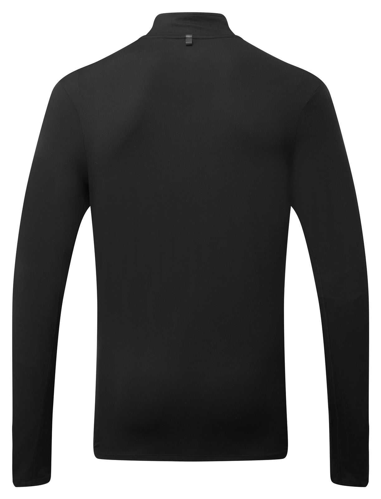 Ronhill men's Core Thermal 1/2 Zip Tee in black, featuring a high collar, lightweight fabric, and logo on the chest.