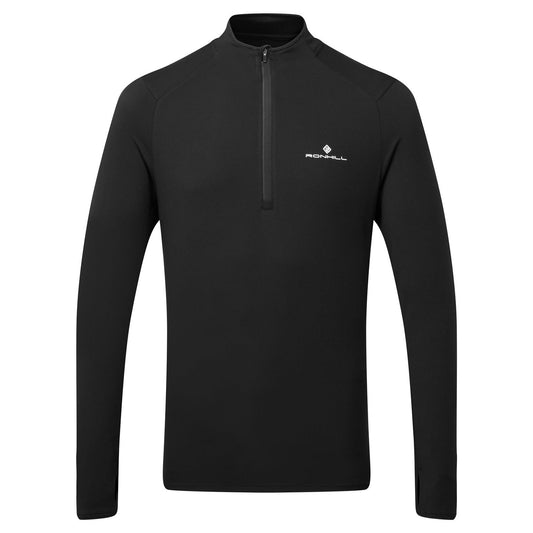 Ronhill men's Core Thermal 1/2 Zip Tee in black, lightweight running top with half-zip and thermal fabric for cold weather running.