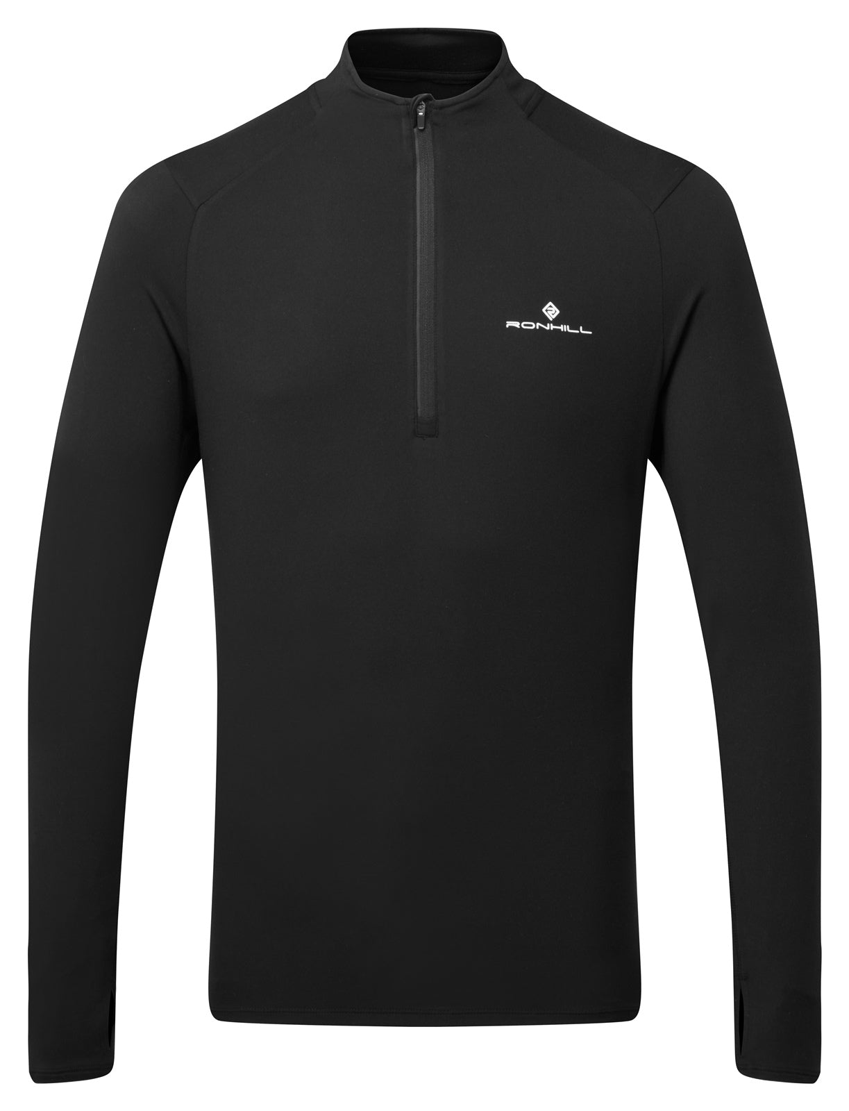 Ronhill men's Core thermal 1/2 zip running tee in dark color, featuring a quarter-zip collar and athletic fit for outdoor running.