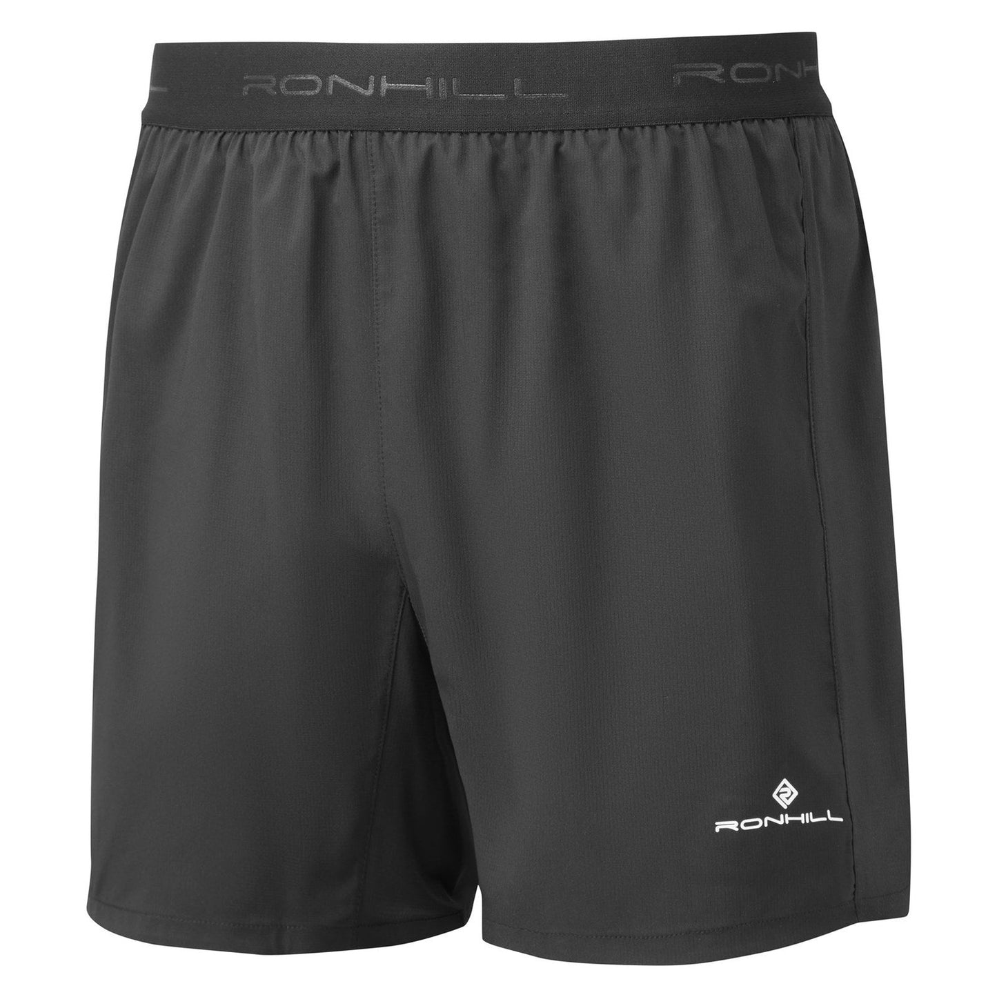 Ronhill men's Tech 5-inch running shorts in black with a lightweight, breathable fabric and adjustable waistband.