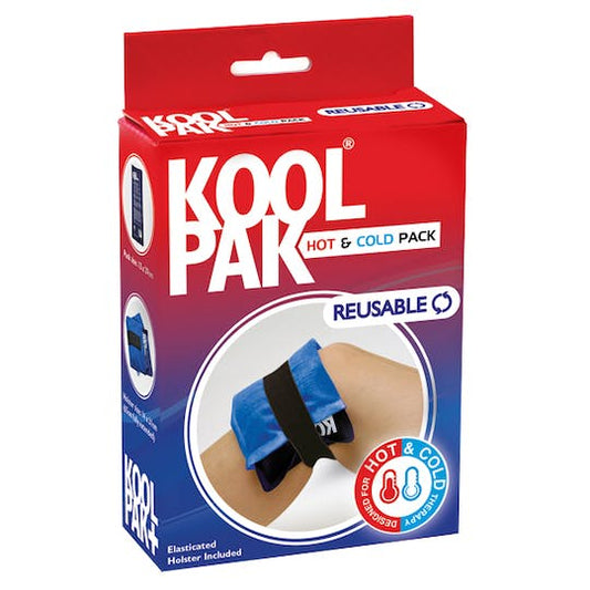 Koolpak reusable hot and cold pack for sports injuries, shown with gel interior and flexible design for soothing therapy.