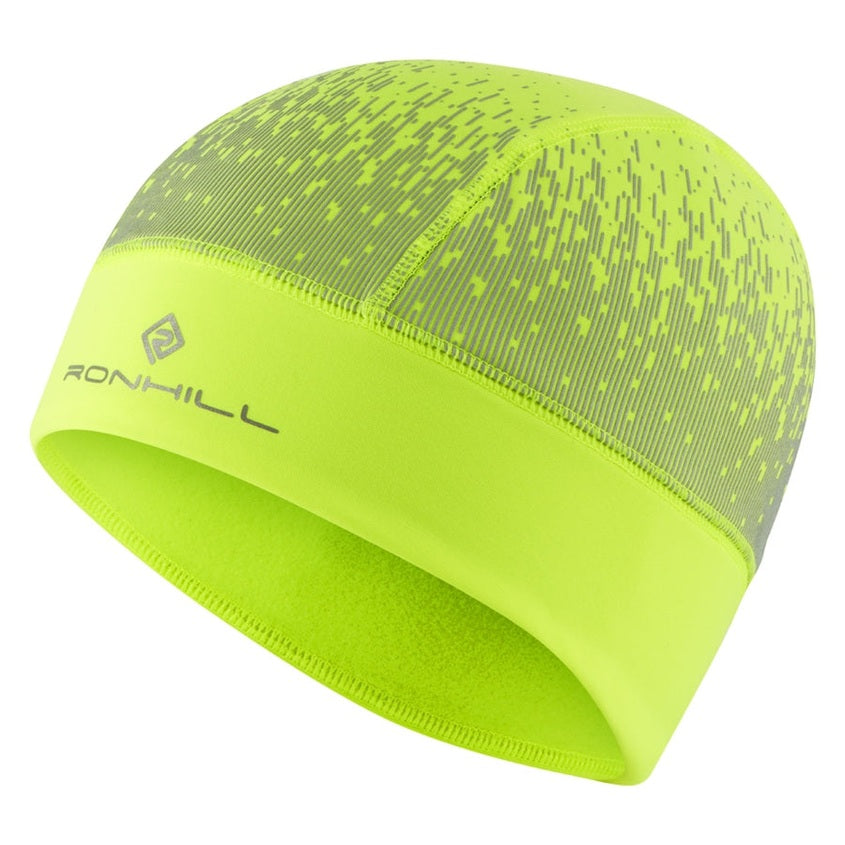 Ronhill Reflect Beanie, a reflective running hat in black with a snug, warm fit suitable for cold weather running.
