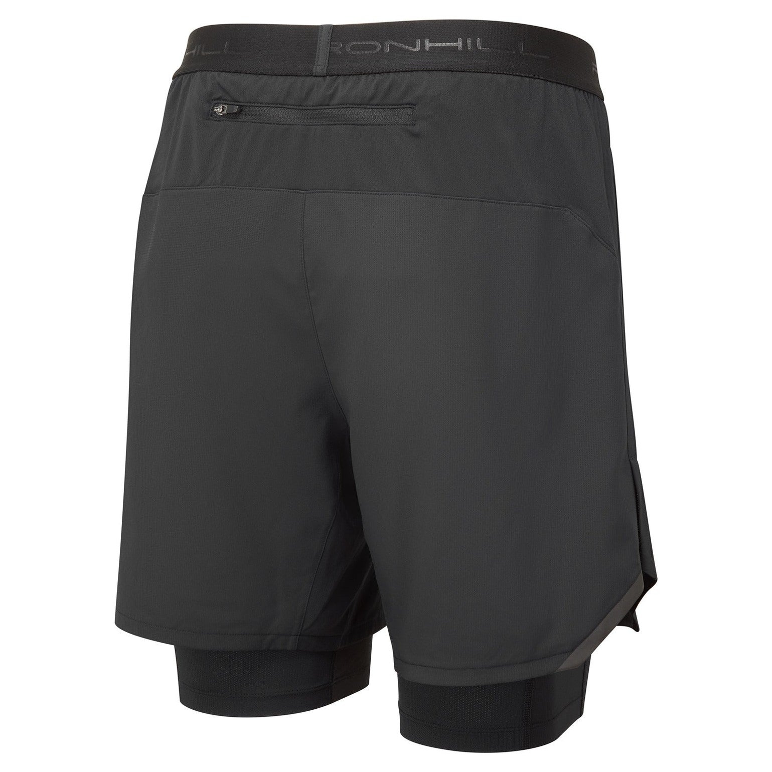Ronhill men's Tech 7-inch twin running shorts in lightweight, breathable fabric with a secure waistband and reflective details.