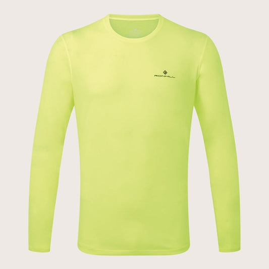 Ronhill men's Core long sleeve running tee in black, lightweight athletic top with breathable fabric and RONHILLRUNNING branding.