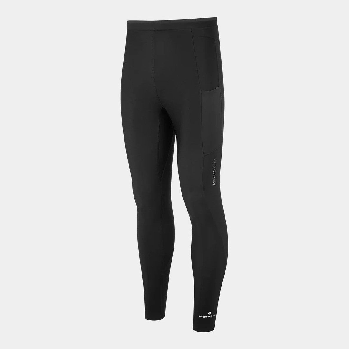 Ronhill men's Tech Winter running tights in black, featuring moisture-wicking fabric and a snug fit for cold-weather workouts.
