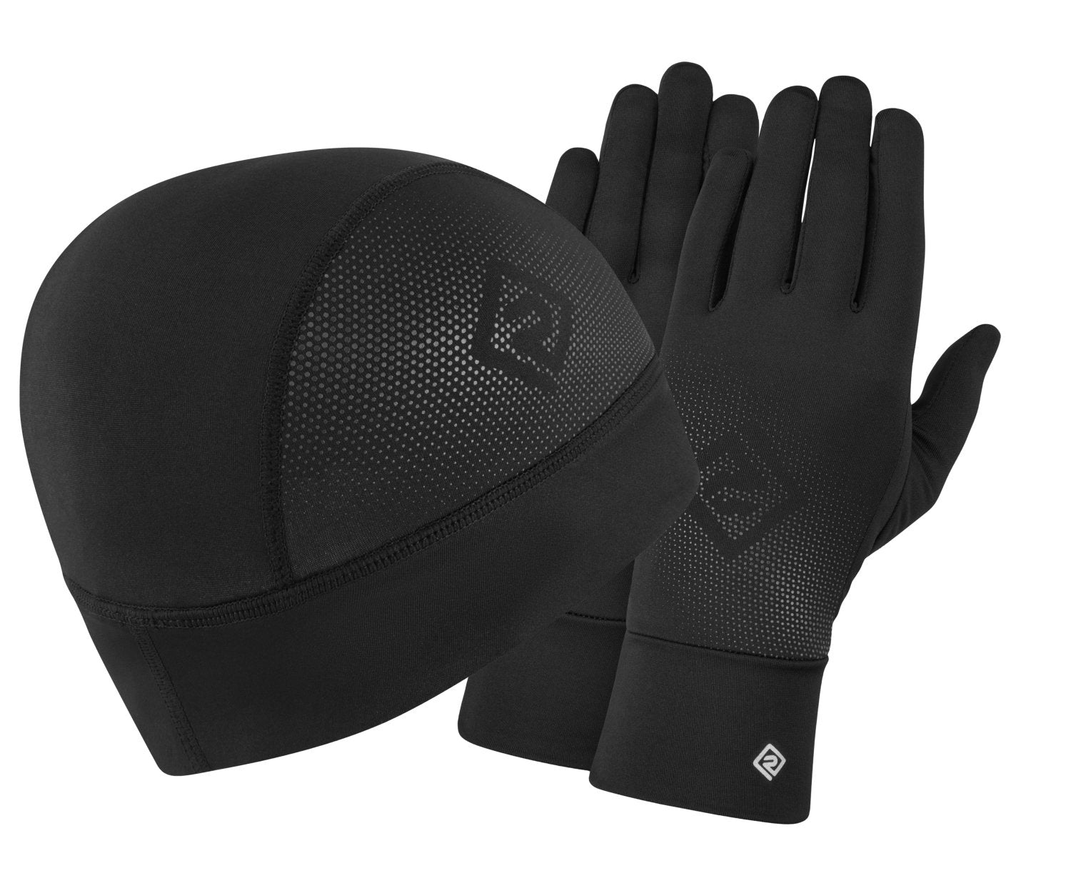 Black Ronhill Beanie and Glove Set, warm winter accessories from Ron Hill, featuring cozy knit fabric and a stylish design.