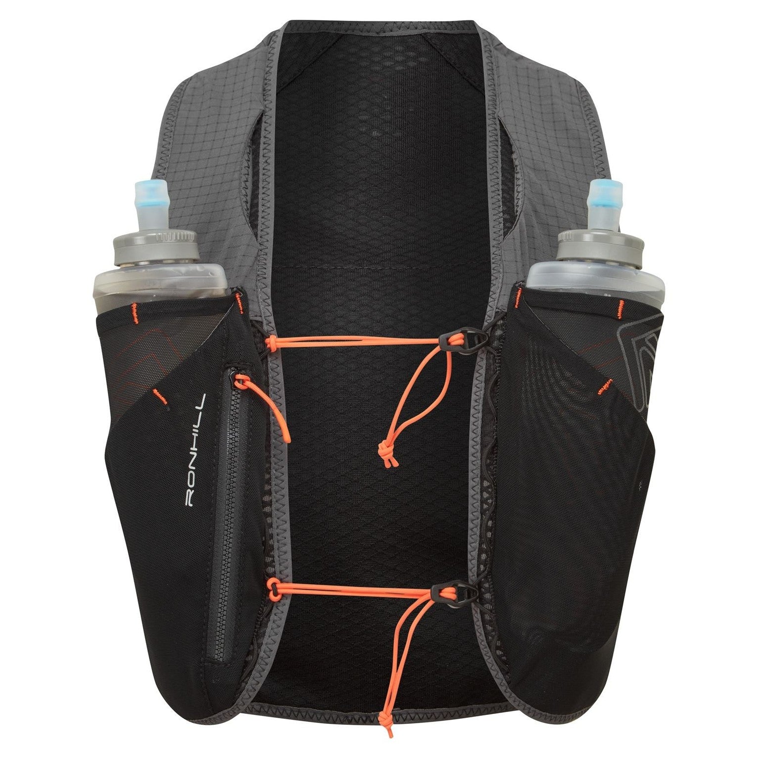 Ronhill Running Vest Solus 5L in lightweight, black fabric with adjustable straps and reflective details for outdoor running.