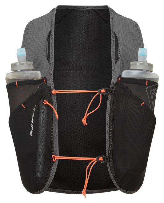 Ronhill Running Vest Solus 5L in lightweight, black fabric with adjustable straps and reflective details for outdoor running.