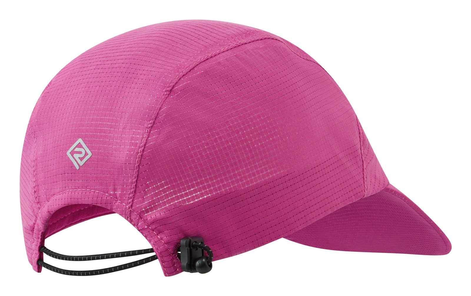 Ronhill Race Cap in black with adjustable strap, lightweight sporty design, ideal for running and outdoor activities.