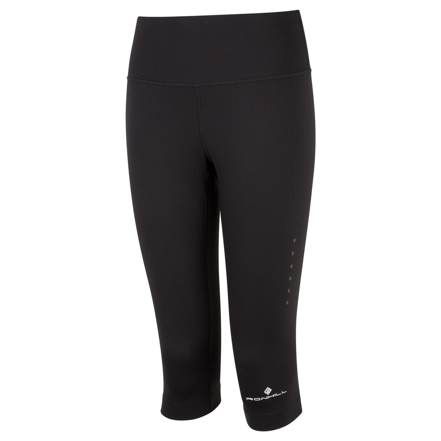 Ronhill women's Core Capri leggings in black with a fitted design, suitable for running and activewear.