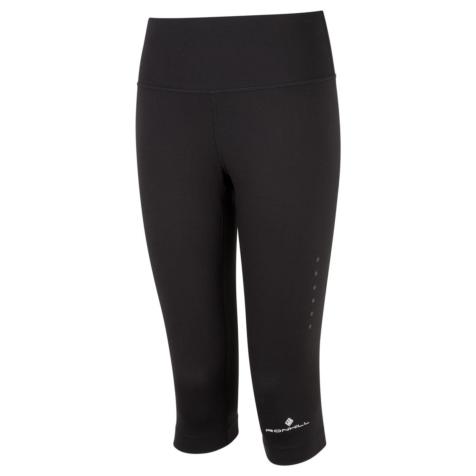 Ronhill women's Core Capri leggings in black with a fitted design, suitable for running and activewear.