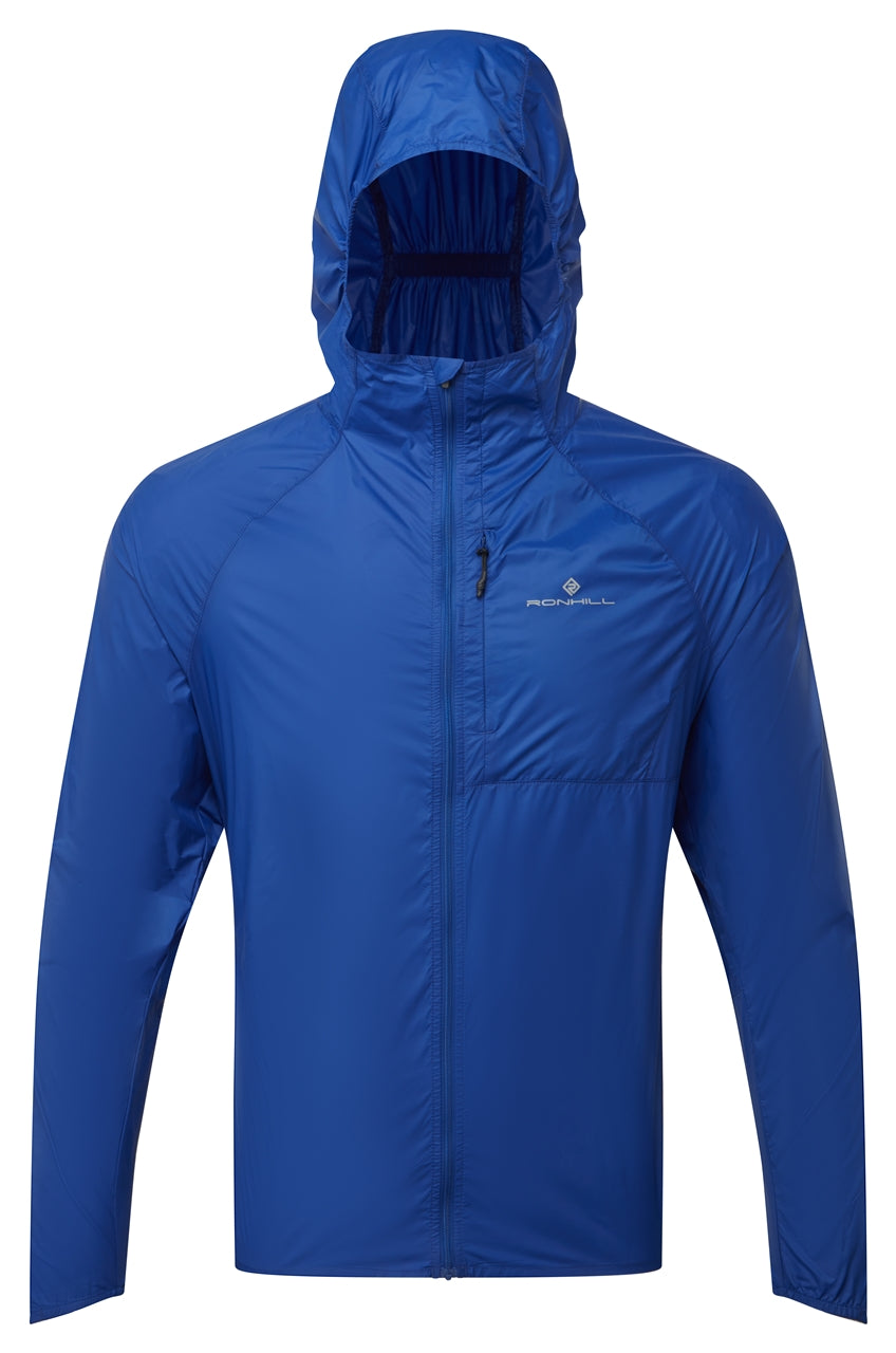Ronhill men's Tech All-Terrain running jacket in lightweight, weather-resistant fabric with a zip front and adjustable hood.