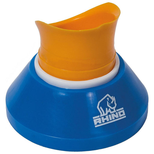 Rhino Pro Adjustable Kicking Tee for rugby training, shown on grass with adjustable height and durable rubber base.