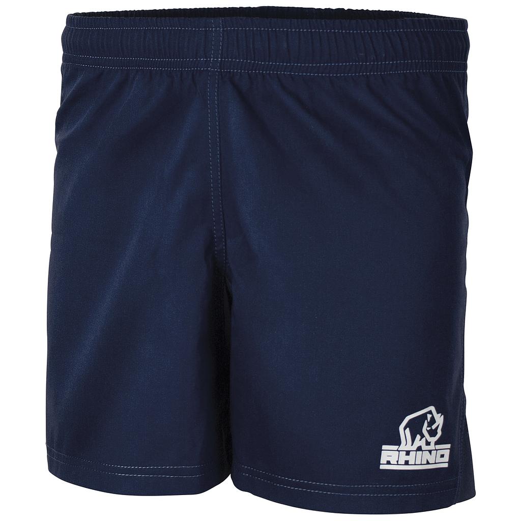 Rhino Auckland Rugby Shorts for adults, navy blue sports shorts with Rhino branding and athletic fit for rugby players.
