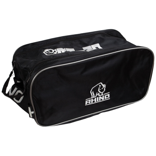 Rhino Shoe Bag in black with zipper closure, made of durable sporting goods material, perfect for carrying and protecting shoes.