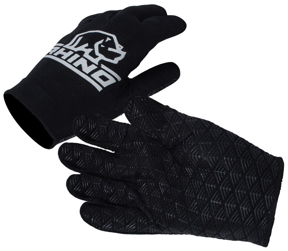 Rhino Pro Full Finger Mitts Adult in black, showing durable sporting goods gloves with full finger coverage and adjustable wrist strap.