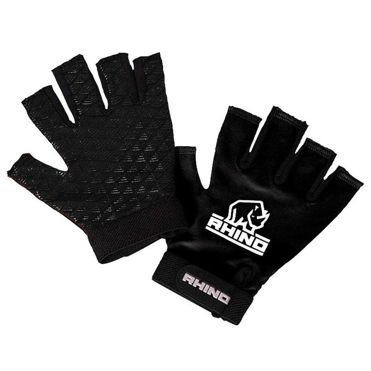 Rhino Pro Junior half finger mitts in black with padded palm and breathable fabric for sporting goods use.