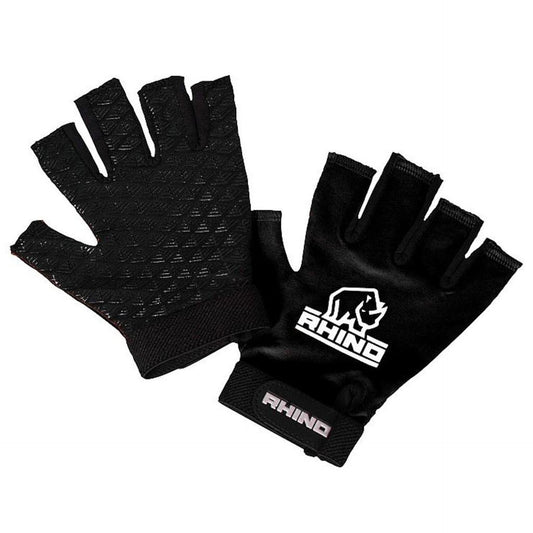 Rhino Pro Junior half finger mitts in black with padded palm and breathable fabric for sporting goods use.