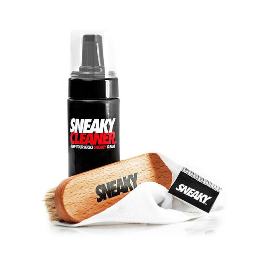 Sneaky Cleaner Kit all-in-one shoe cleaning kit with brush and cloth, designed for sports shoes and sneaker care.