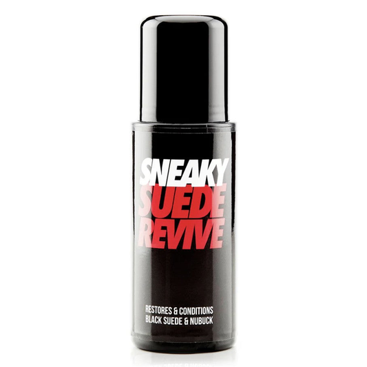Sneaky Suede and Nubuck Revive shoe cleaning spray bottle, designed for sports footwear care and maintenance.