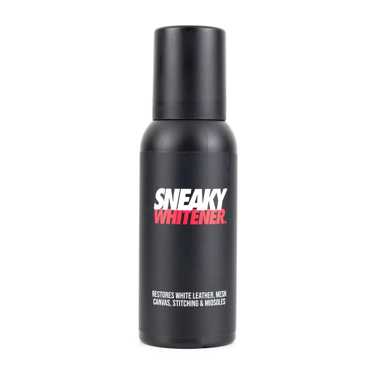Sneaky Shoe Whitener 100ml for white shoes, showing a clear bottle with white liquid and a white shoe in the background.