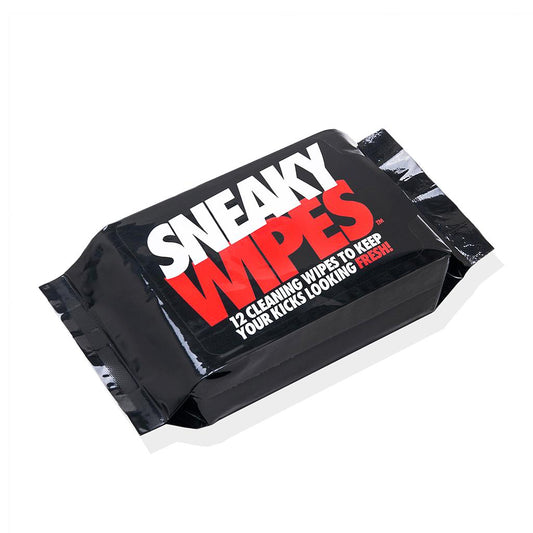 Sneaky Shoe Wipes 12-pack for quick cleaning of sneakers and sports shoes, featuring Sneaky brand logo on packaging.