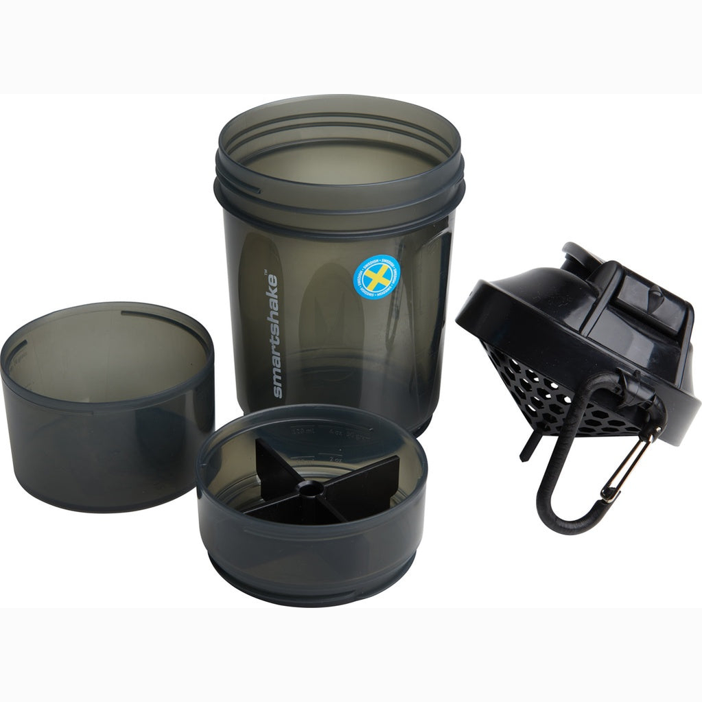 Smartshake Original2Go ONE shaker bottle in 600ml with black lid and clear body, designed for sports and fitness use