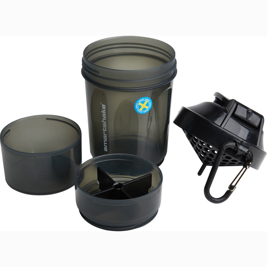 Smartshake Original2Go ONE shaker bottle in 600ml with black lid and clear body, designed for sports and fitness use
