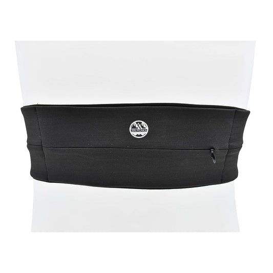 Six Peaks running waist band with zip pocket, black adjustable sports belt for outdoor jogging and fitness activities.
