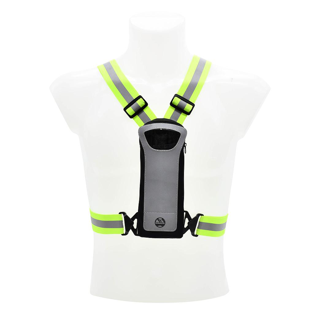 Six Peaks LED reflective vest with phone holder, sporting goods, featuring bright reflective material and adjustable straps.