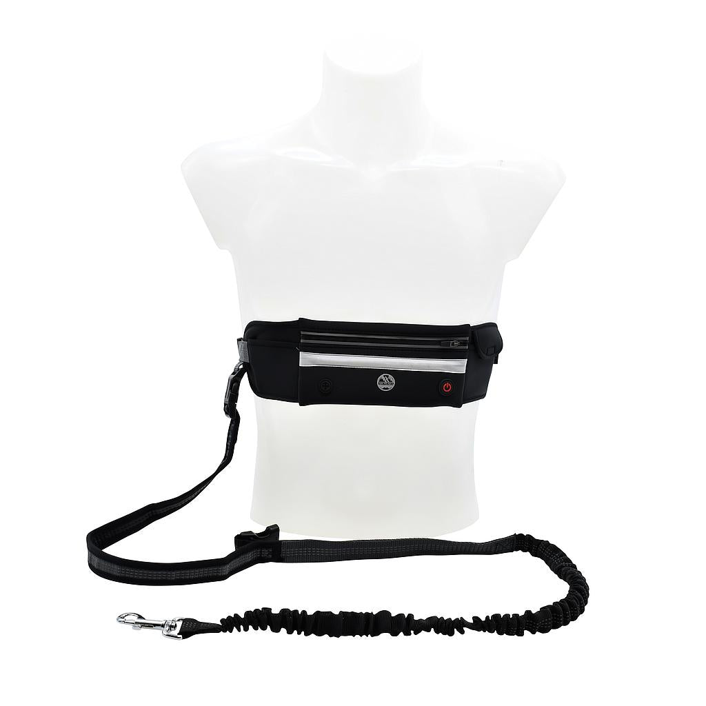 Six Peaks LED dog running belt with built-in LED lights, designed for safe nighttime jogging with your dog.