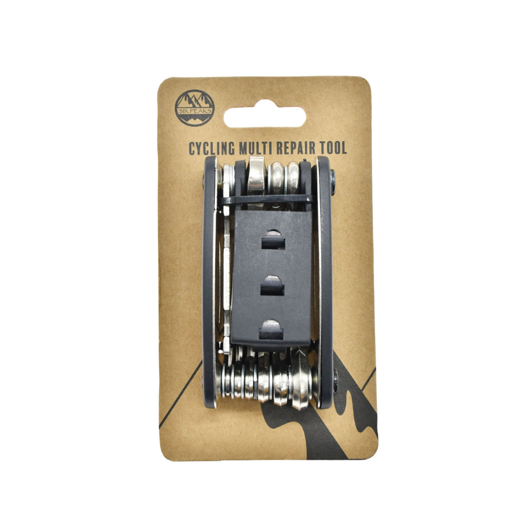 Six Peaks Cycling Multi Repair Tool with various screwdrivers and wrenches for bike maintenance and repairs.