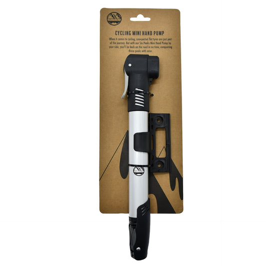Six Peaks Cycling Mini Hand Pump for sporting goods, compact tool for inflating bike tires with a durable design.