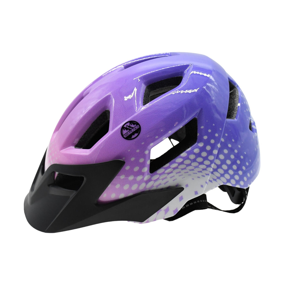 Six Peaks Junior cycling helmet with adjustable straps and ventilation for kids, designed for safety and comfort during rides.
