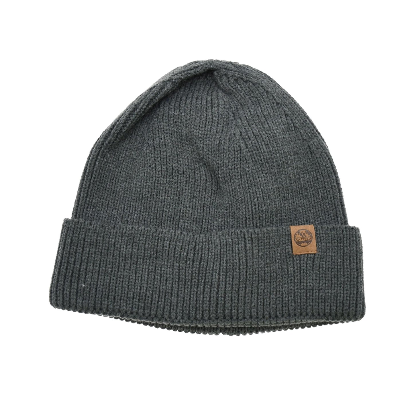 Six Peaks Beanie in soft knit fabric, featuring a folded cuff and branded logo, perfect for outdoor sports and cold weather warmth.