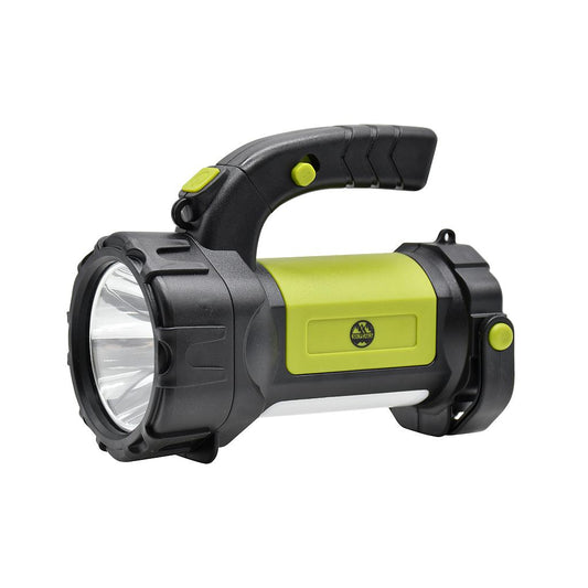 Six Peaks multi-function searchlight lantern with handle, LED light, and durable design for outdoor sporting and camping activities.