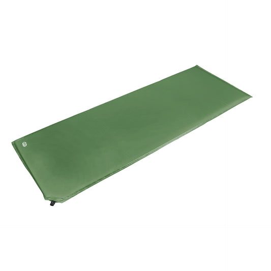 Six Peaks inflatable camping mat laid out on outdoor ground, showcasing its compact, cushioned design for camping and outdoor adventures.