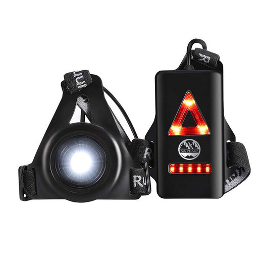 Six Peaks Running LED Chest Lamp worn on a runner's chest, providing bright light during outdoor exercise or running activities.
