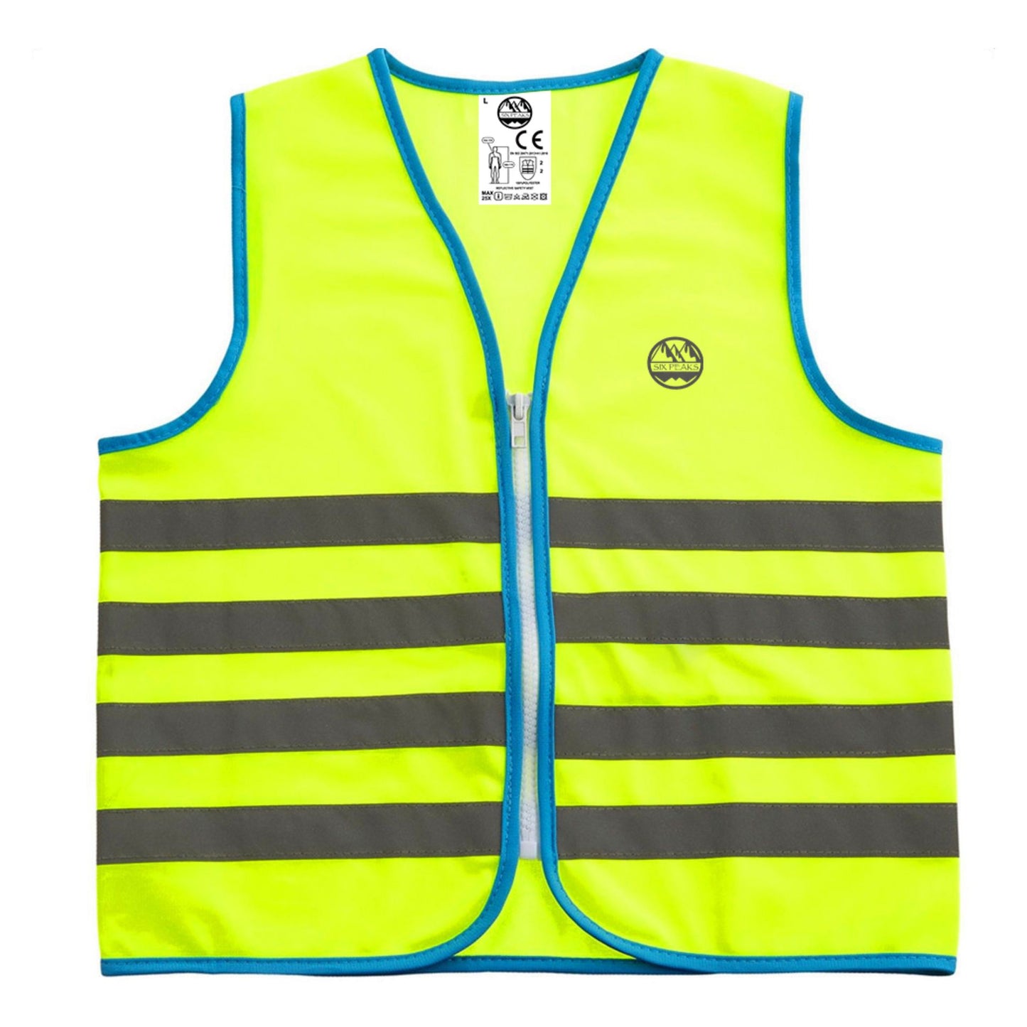 Six Peaks Junior unisex reflective vest with bright safety stripes, designed for sporting goods and outdoor activities.
